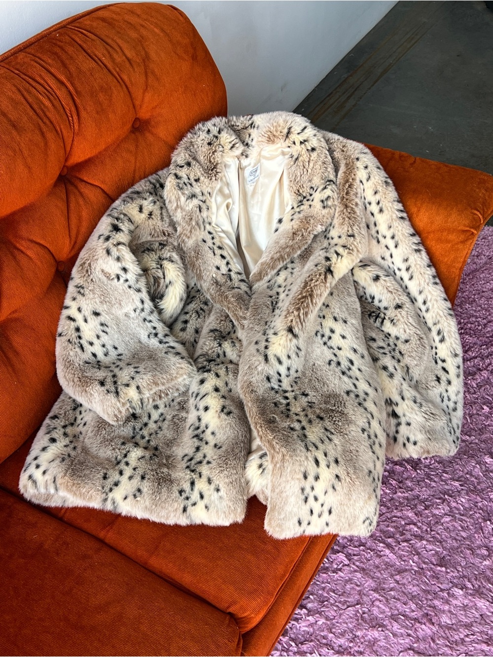Faux Fur Spot-Print Coat - Cream
